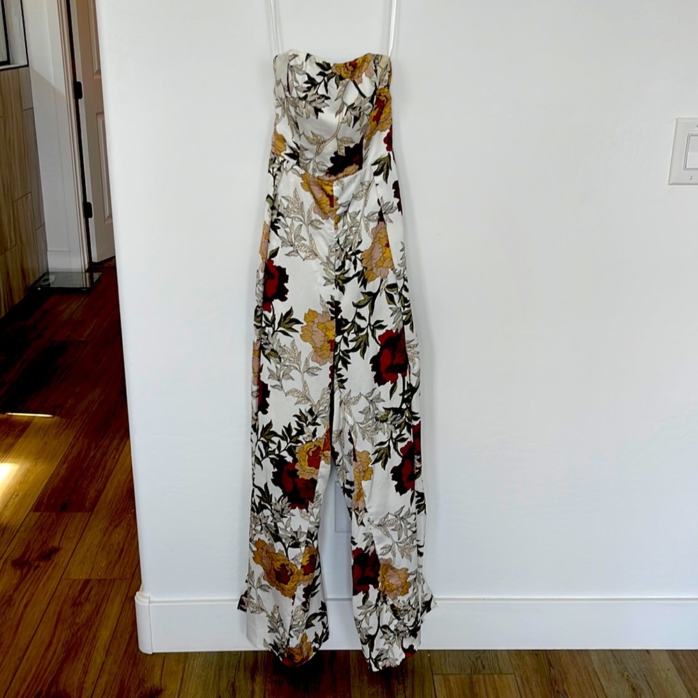 Wide open leg floral jumpsuit